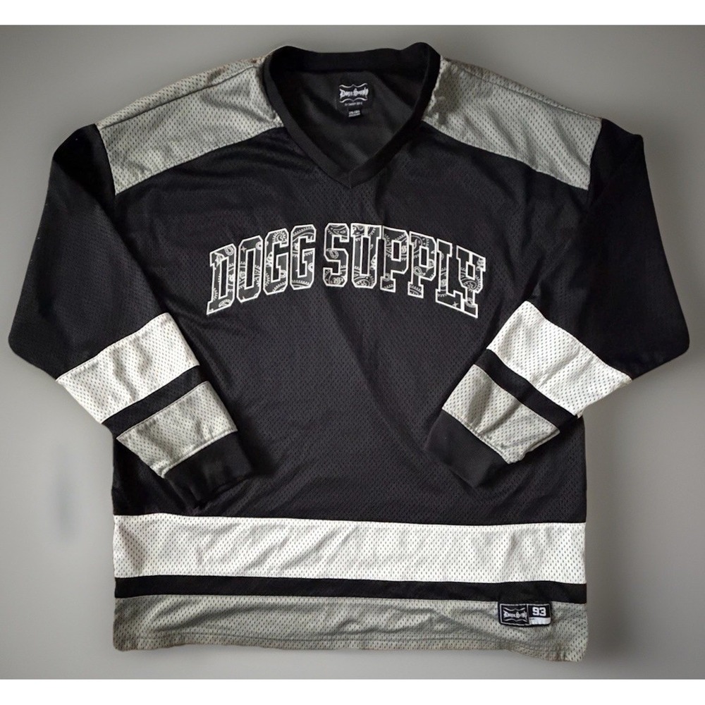 Dogg Supply Snoop Dogg Long Sleeve Hockey Jersey Black Gray Stitch XXL 2XL JBHS